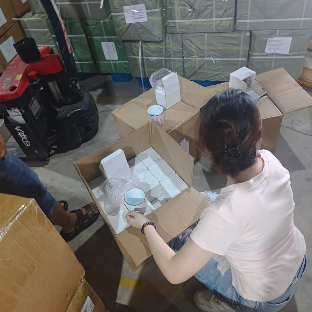 Staff checking products after supplier delivery at a China warehouse