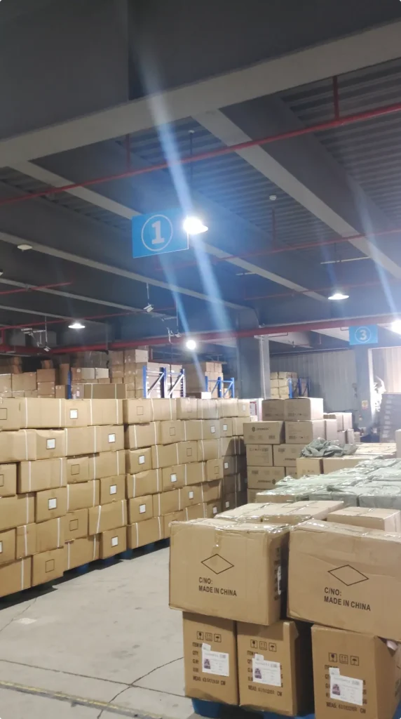 Multiple supplier products stored on pallets inside a China warehouse